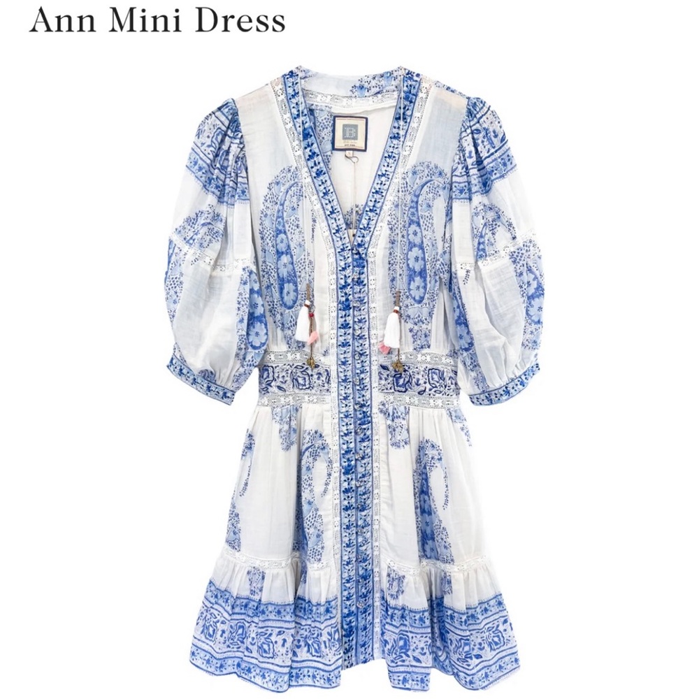 Bell by Alicia Bell - Ann Mini Dress in Paisley Blue - size Small